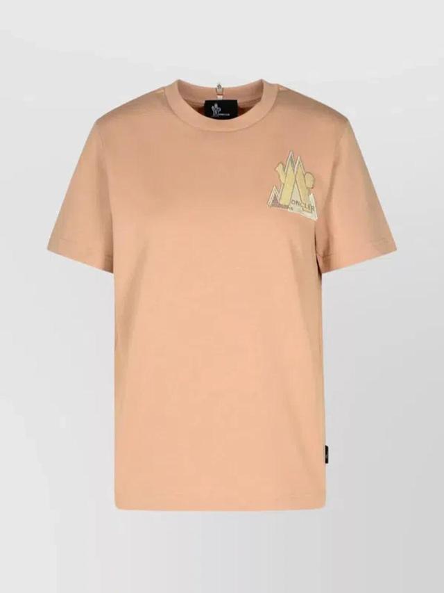 MONCLER Cotton T-shirt Graphic Print In Pink Product Image