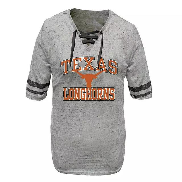 Womens Profile Heather Gray Texas Longhorns Plus Size Striped Lace-Up V-Neck T-Shirt Product Image