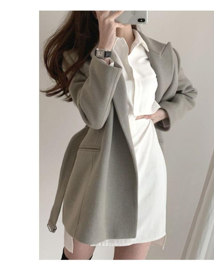 Peak Lapel Plain Belted Coat Product Image