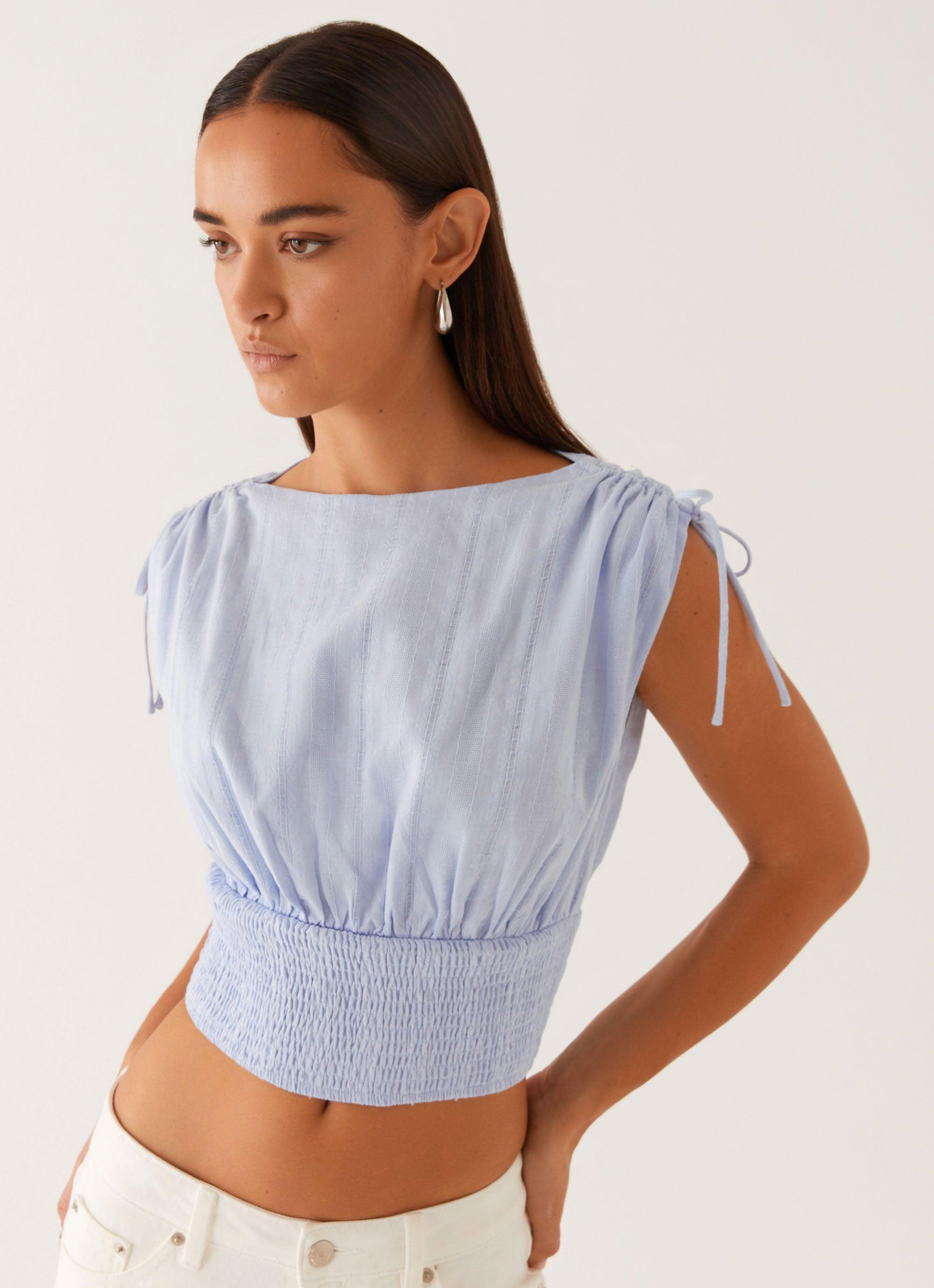 Leni Shirred Top - Pale Blue Product Image