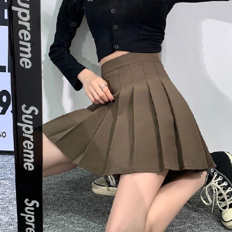 High Rise Plain Pleated Mini A-Line Skirt Product Image