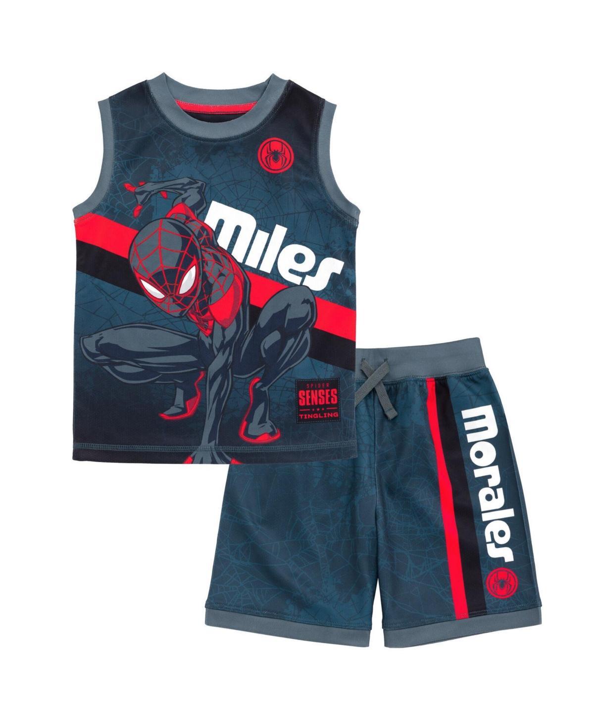 Marvel Boys Spider-Man Miles Morales Mesh Jersey Tank Top Shirt and Basketball Shorts to Product Image