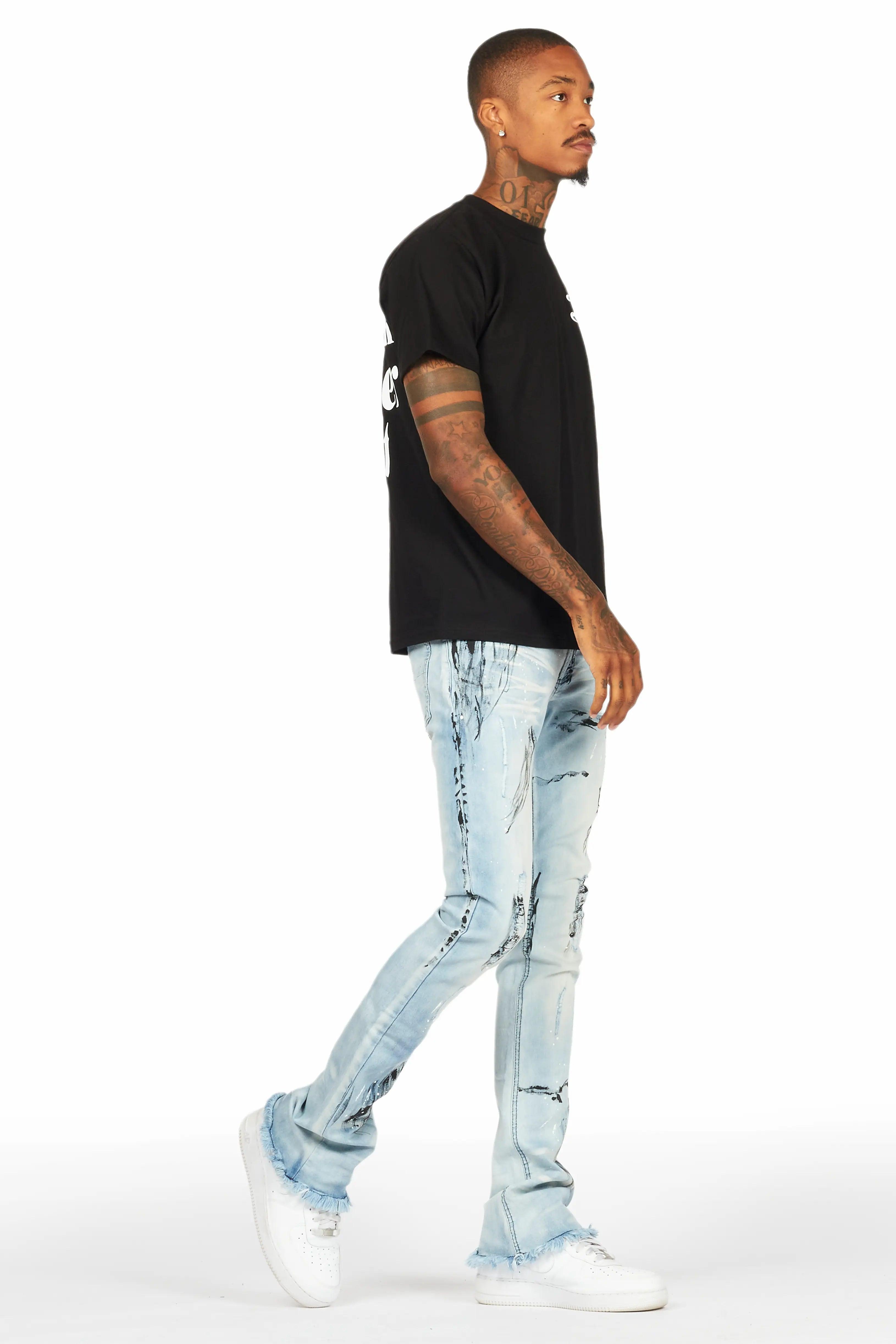 Diamo Black T-Shirt/Stacked Flare Jean Set Male Product Image