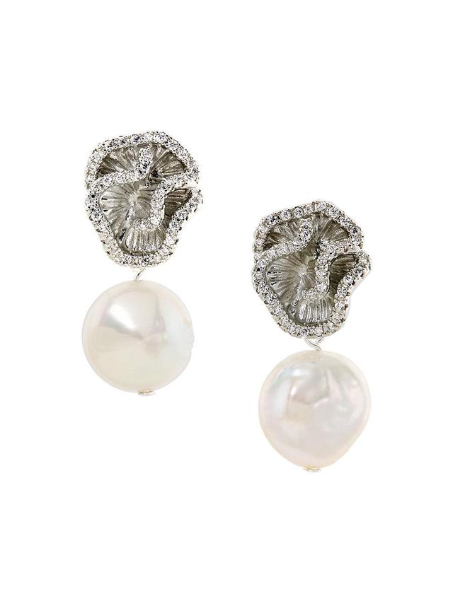 Womens Genevieve Sterling Silver, Cubic Zirconia & Freshwater Pearl Drop Earrings Product Image