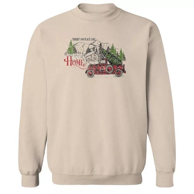 Mens There Is No Place Like Home Christmas Graphic Fleece Sweatshirt, Womens Brown Product Image