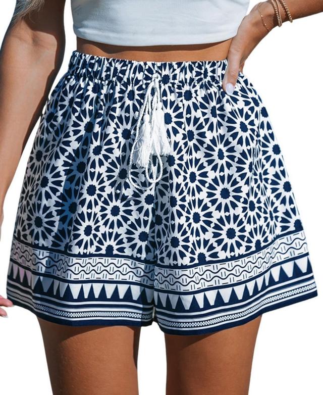 Cupshe Womens Navy-and-White Geo Flared Leg Shorts Product Image