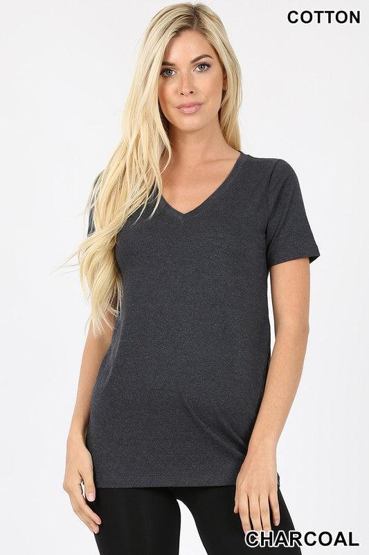 1009   Charcoal Cotton V-neck Basic T-Shirt Product Image