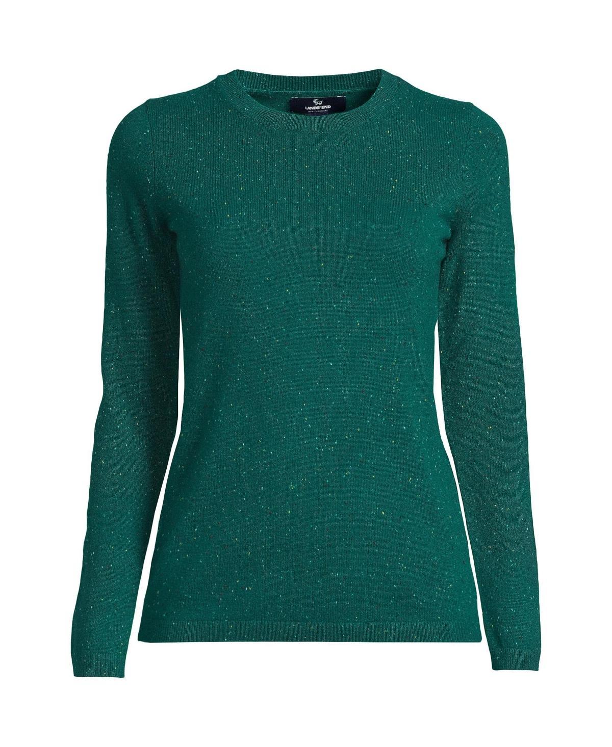 Petite Lands End Crewneck Cashmere Sweater, Womens Green Donegal Product Image