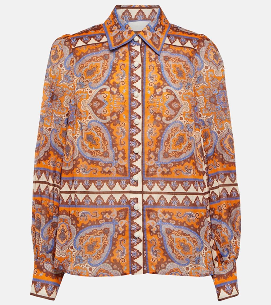 ZIMMERMANN Halcyon Printed Cotton Shirt In Orange Product Image