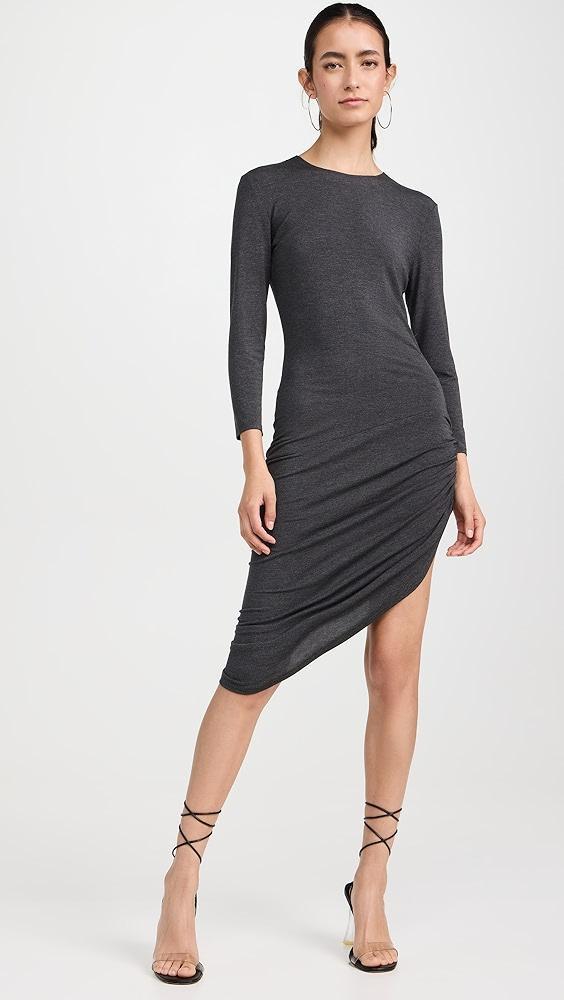 Norma Kamali 3/4 Sleeve Crew Neck Side Drape Mini Dress | Shopbop Product Image