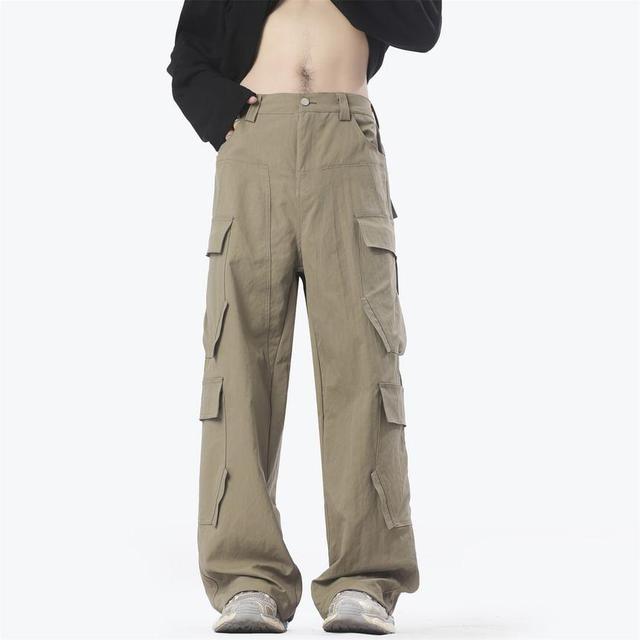 Mid Rise Plain Wide Leg Cargo Pants Product Image