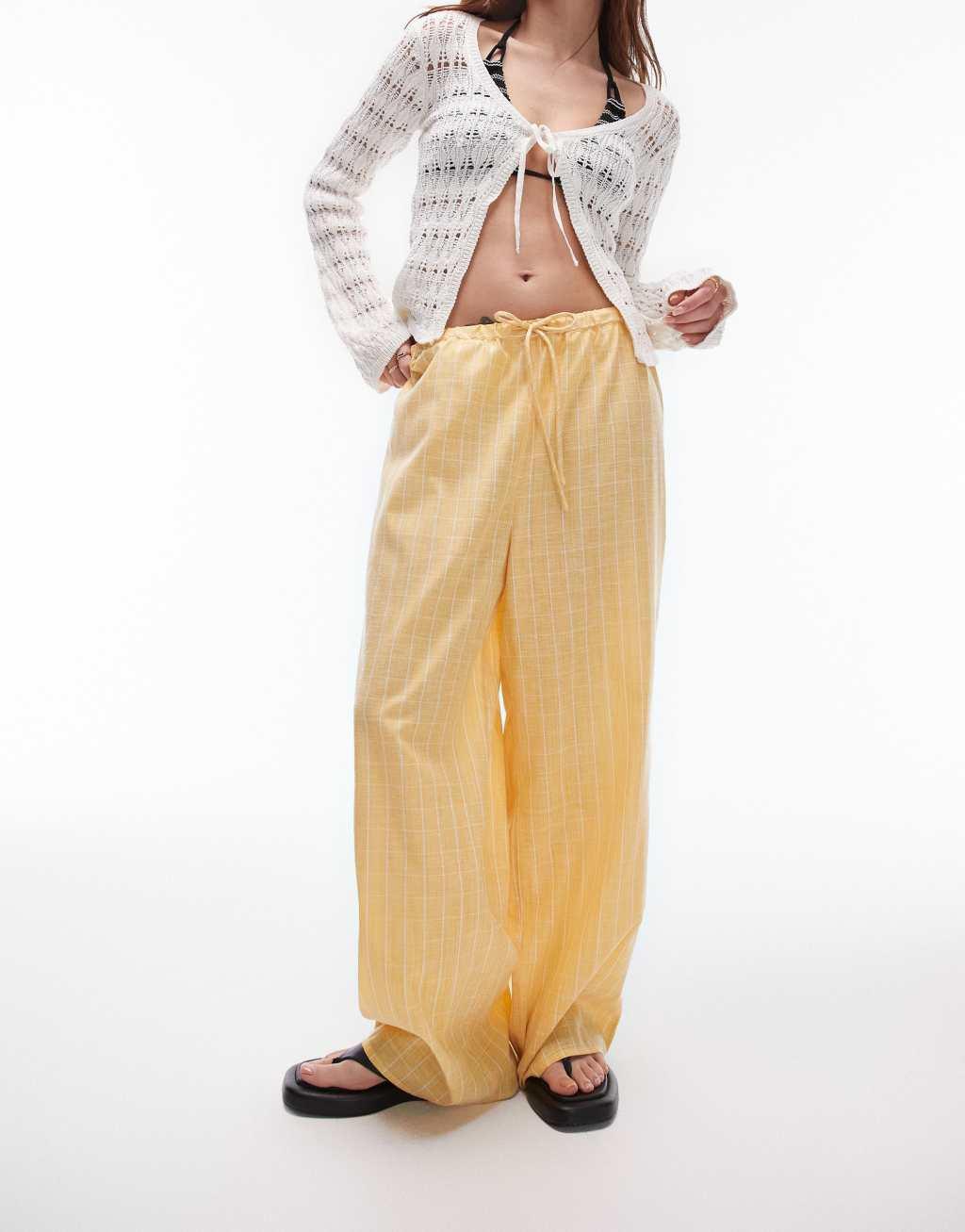 Topshop beach check pants in sunshine yellow Product Image