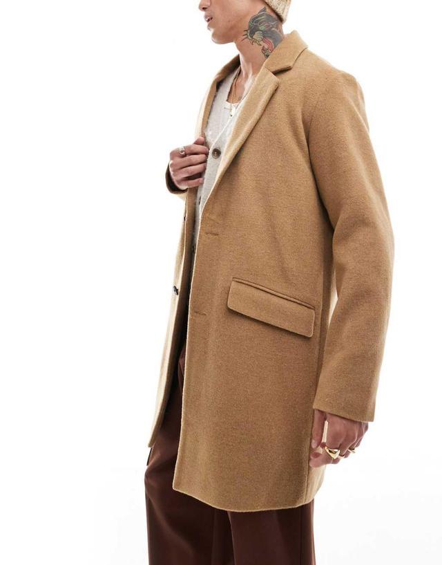 Jack & Jones wool blend overcoat in tan Product Image