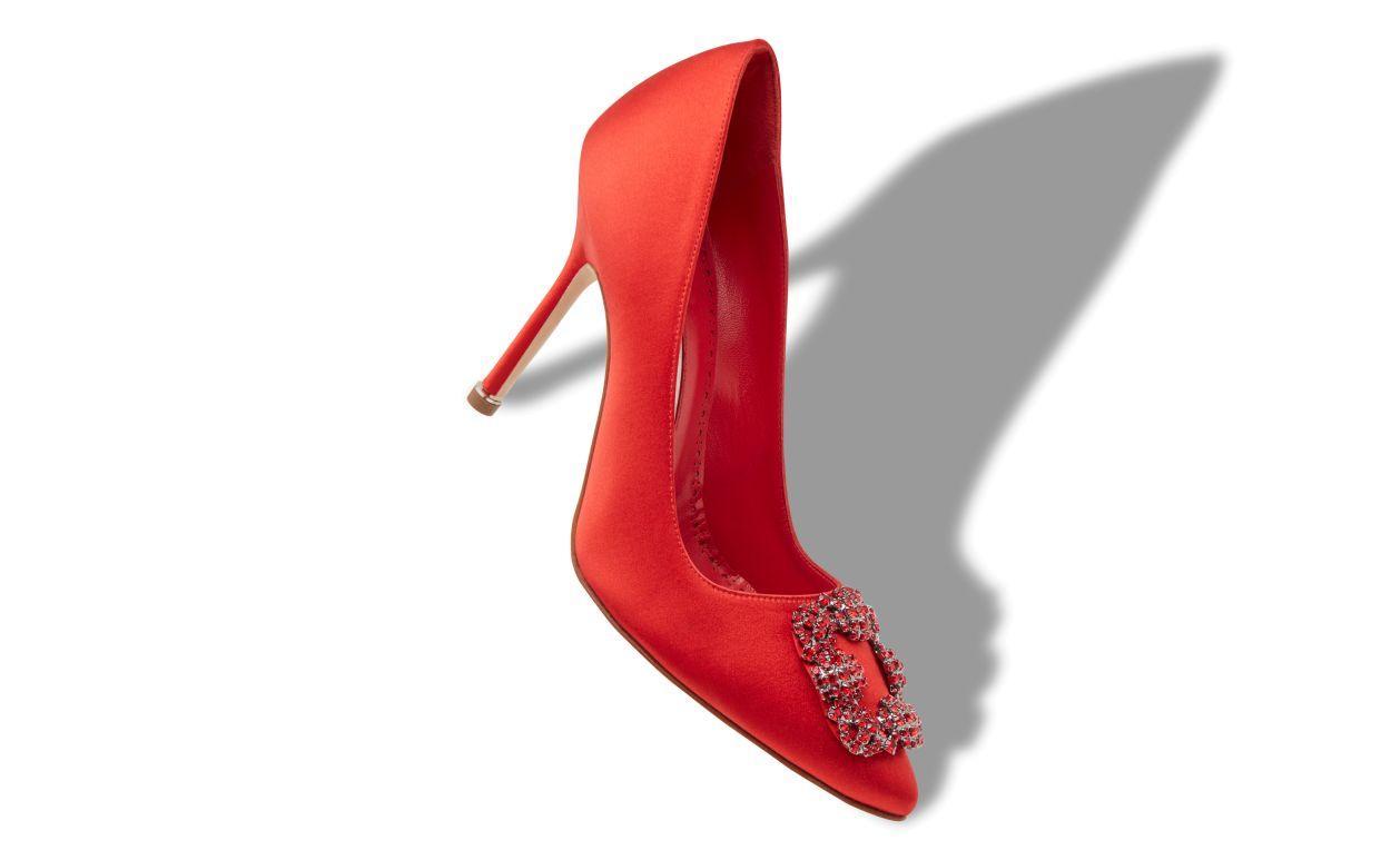 HANGISI RED Red Satin Jewel Buckle Pumps Product Image