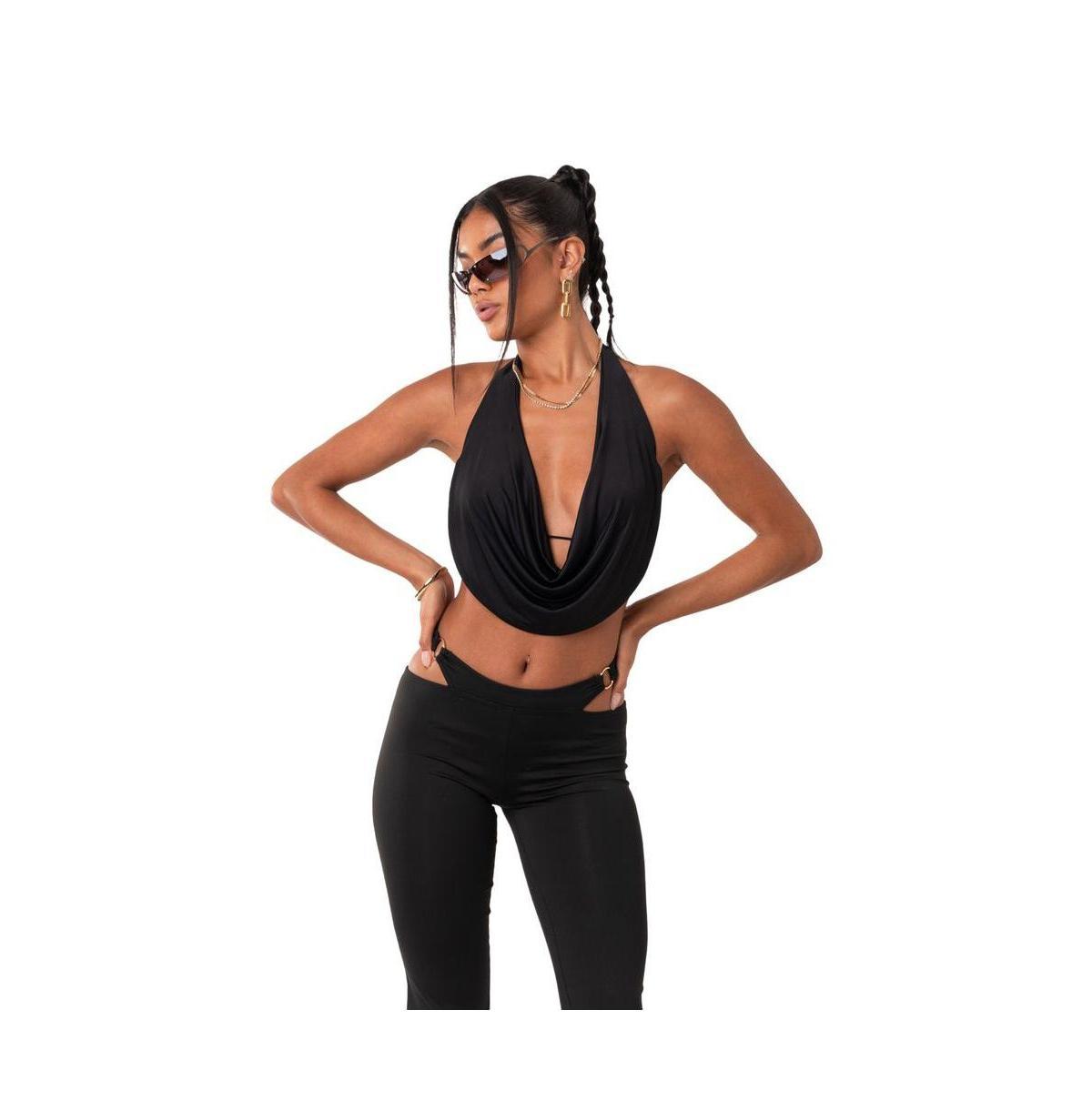 Women's Halter Crop Top With Front Draping And Open Back Product Image