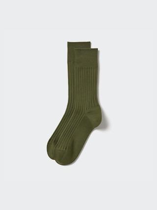 Mens Supima Cotton Wide Ribbed Socks Green US8-US11 UNIQLO US Product Image