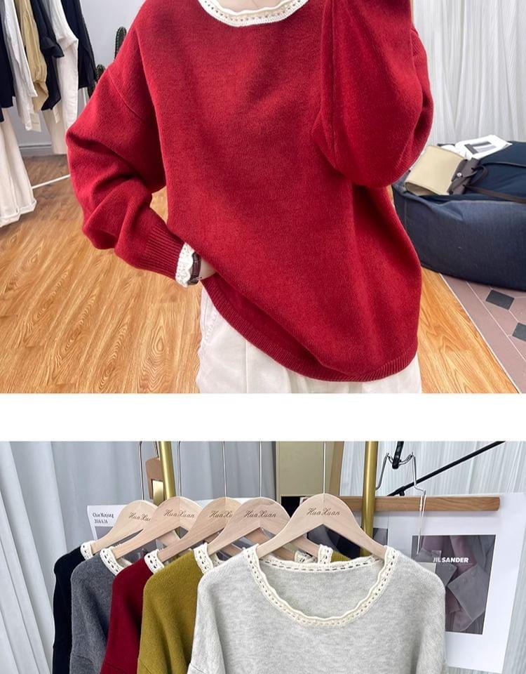 Crew Neck Contrast Trim Sweater Product Image