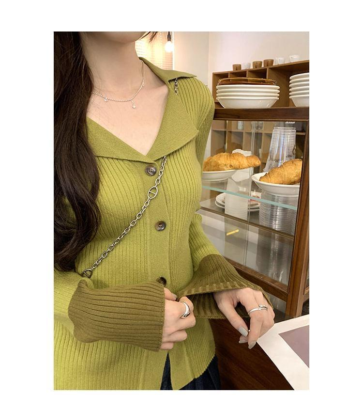 Collared Button-Up Plain Cardigan Product Image