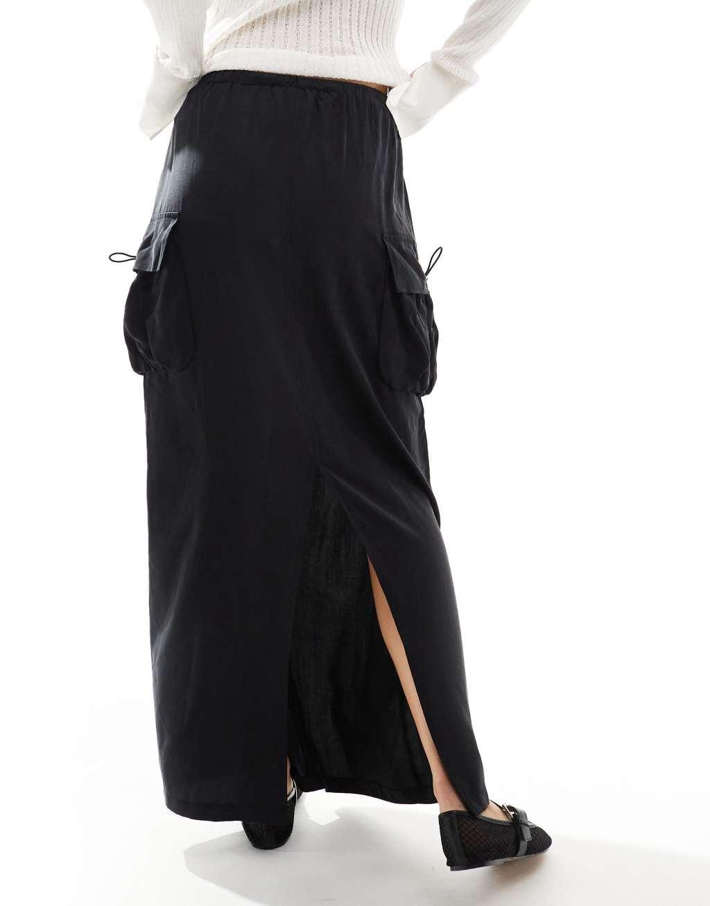 ASOS DESIGN cargo maxi skirt in black Product Image