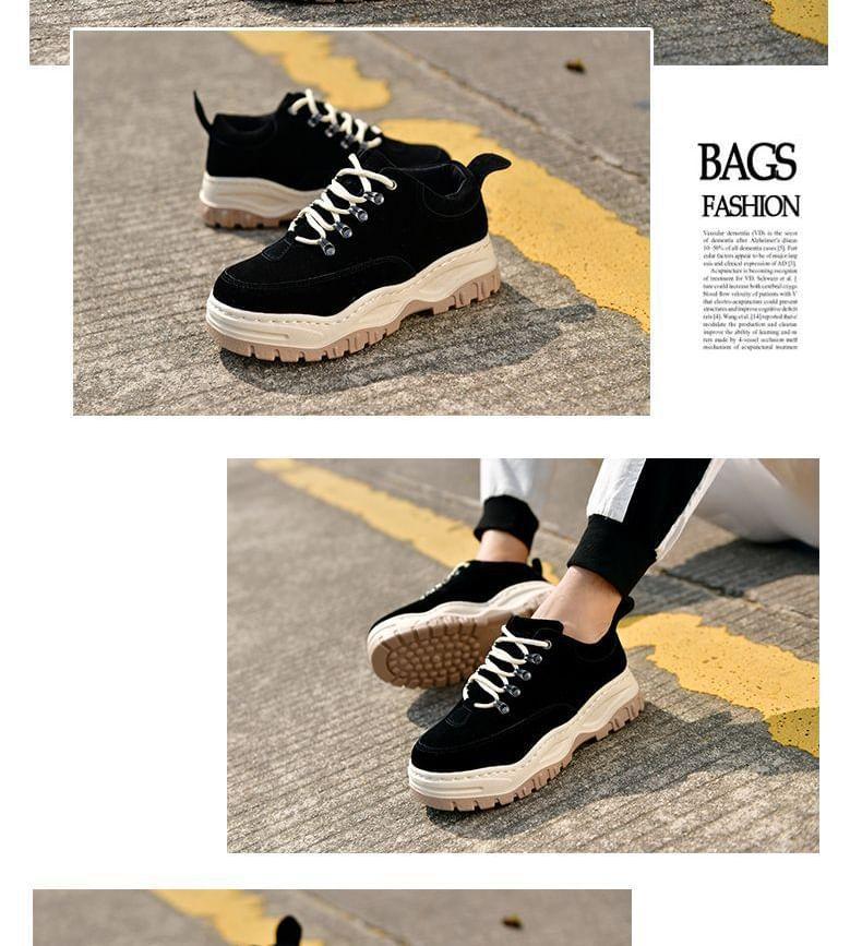 Platform Plain Lace-Up Faux Suede Sneakers Product Image