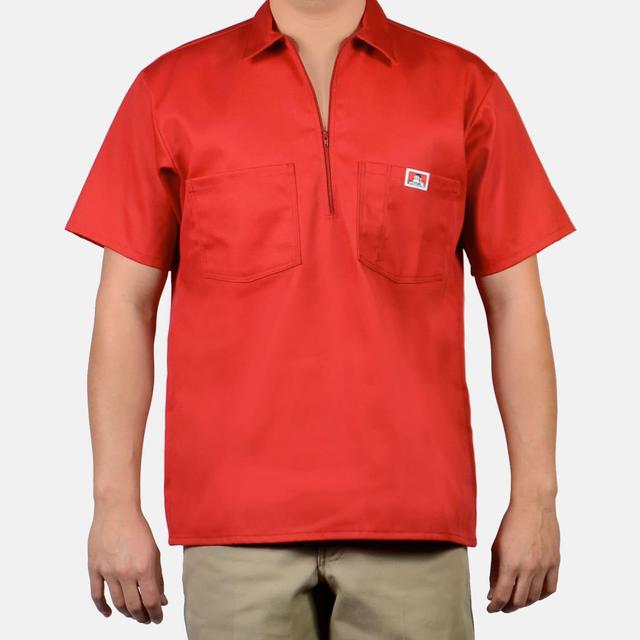 Short Sleeve Solid 1/2 Zip Shirt - Red Product Image