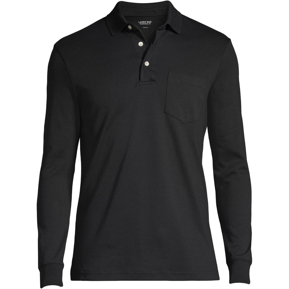 Big & Tall Lands End Super Soft Relaxed-Fit Supima Pocket Polo, Mens Black Product Image