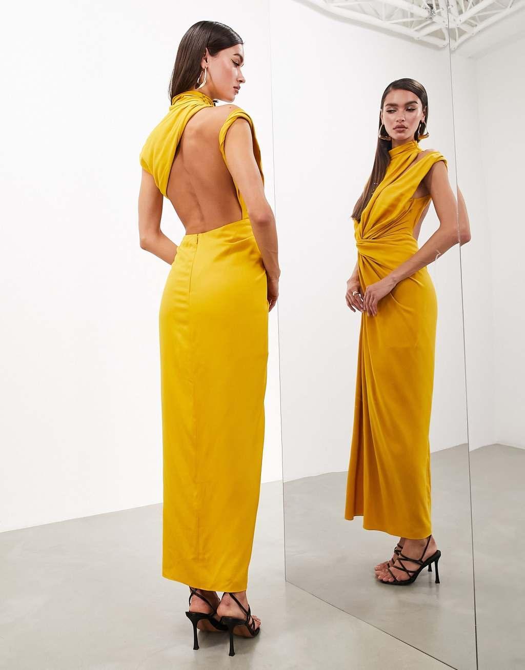 ASOS EDITION draped and slashed high neck maxi dress Product Image