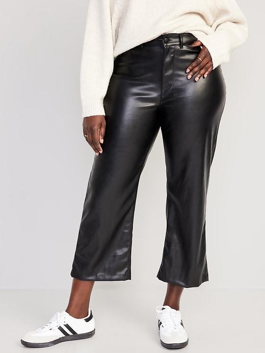 High-Waisted Faux-Leather Crop Wide-Leg Pants Product Image