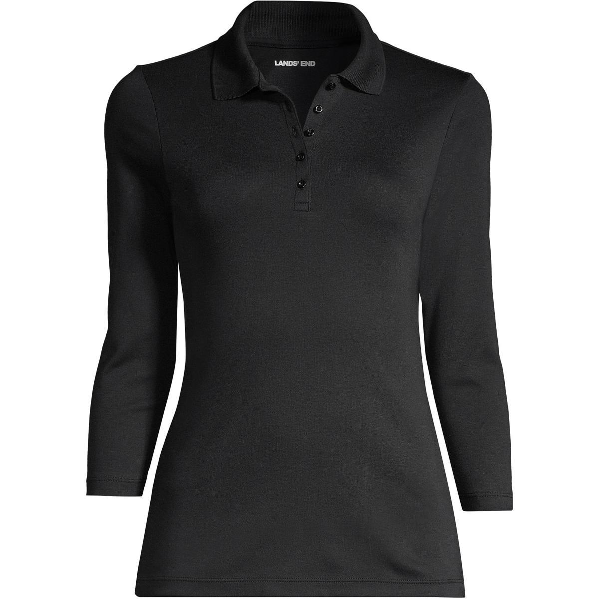 Petite Lands End Supima Cotton 3/4 Sleeve Polo Shirt, Womens Product Image