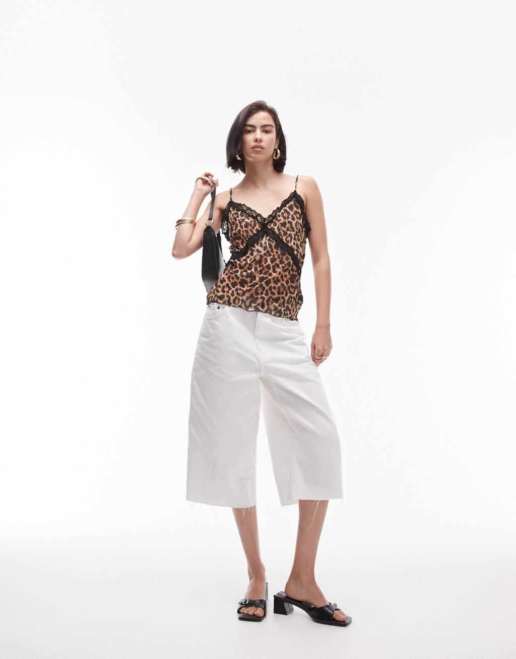 Topshop leopard lace cami in brown Product Image