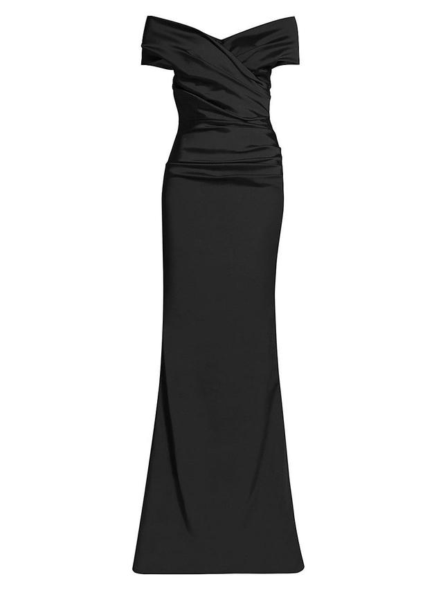 Womens Off-The-Shoulder Ruched Satin Gown Product Image