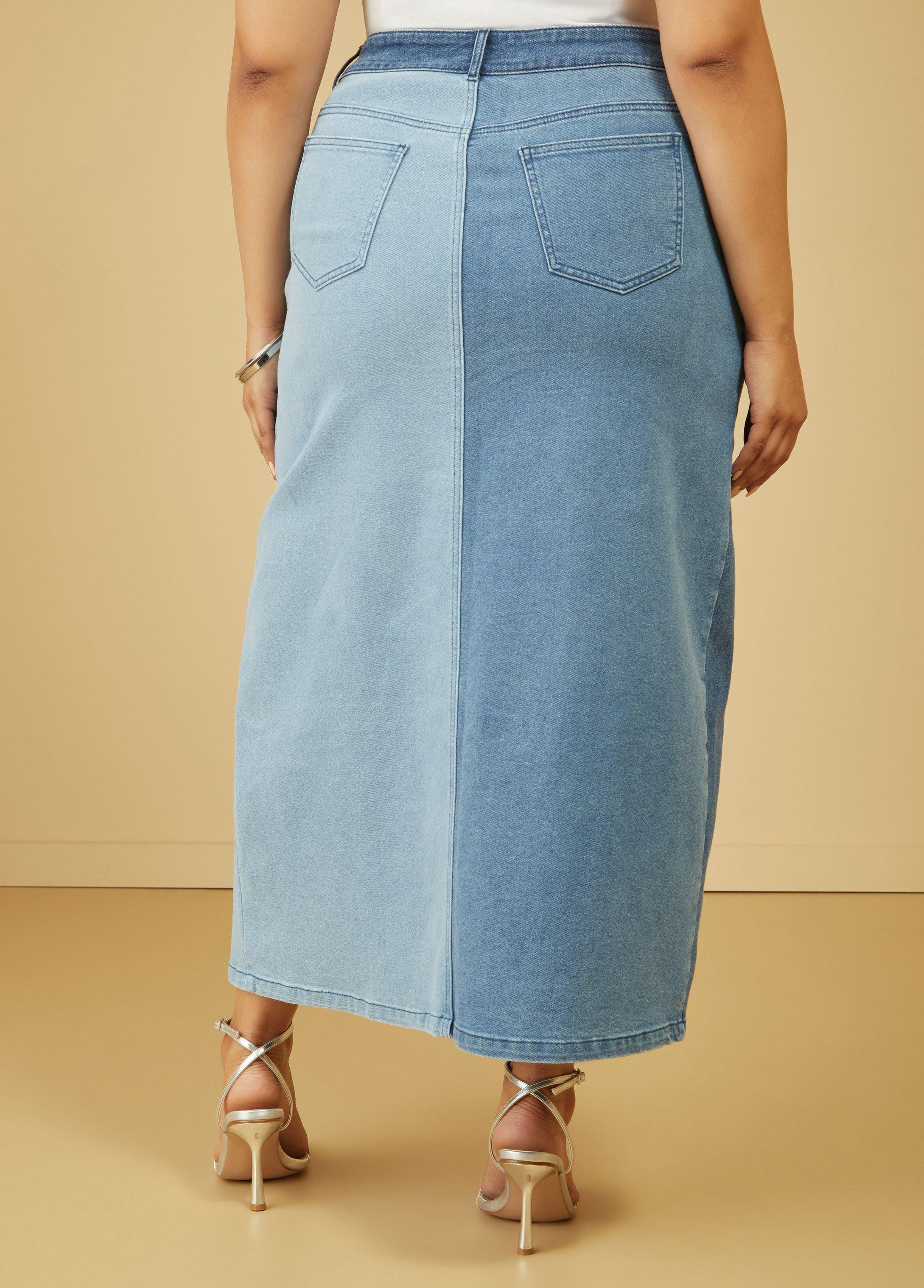 Colorblock Split Front Denim Skirt Product Image