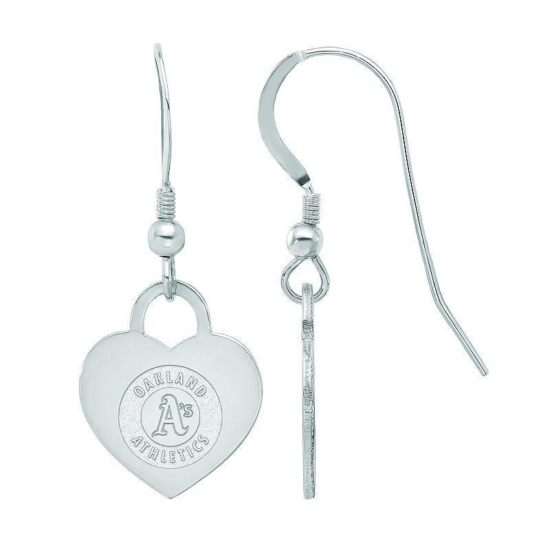 LogoArt Sterling Silver Oakland Athletics Heart Dangle Earrings, Womens Product Image