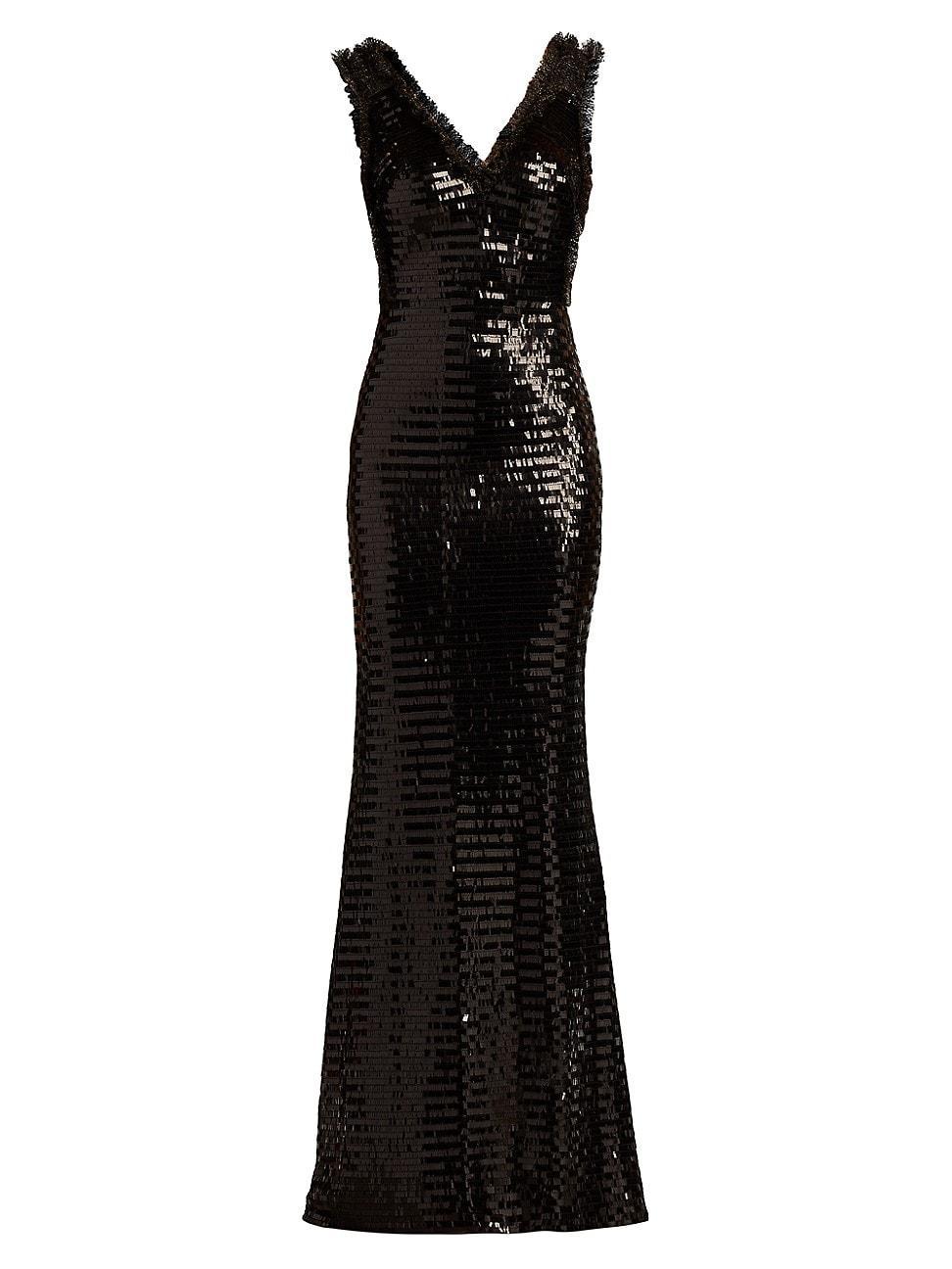 Womens Sequined Ruffle-Trim Gown Product Image