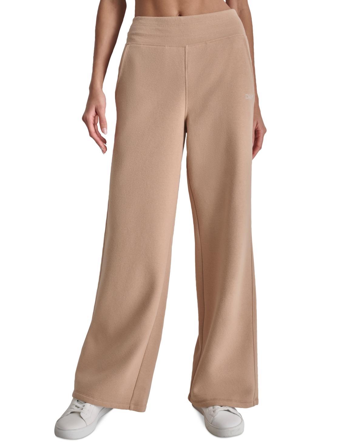 Dkny Sport Womens Mini-Stud-Logo Wide-Leg Fleece Sweatpants Product Image