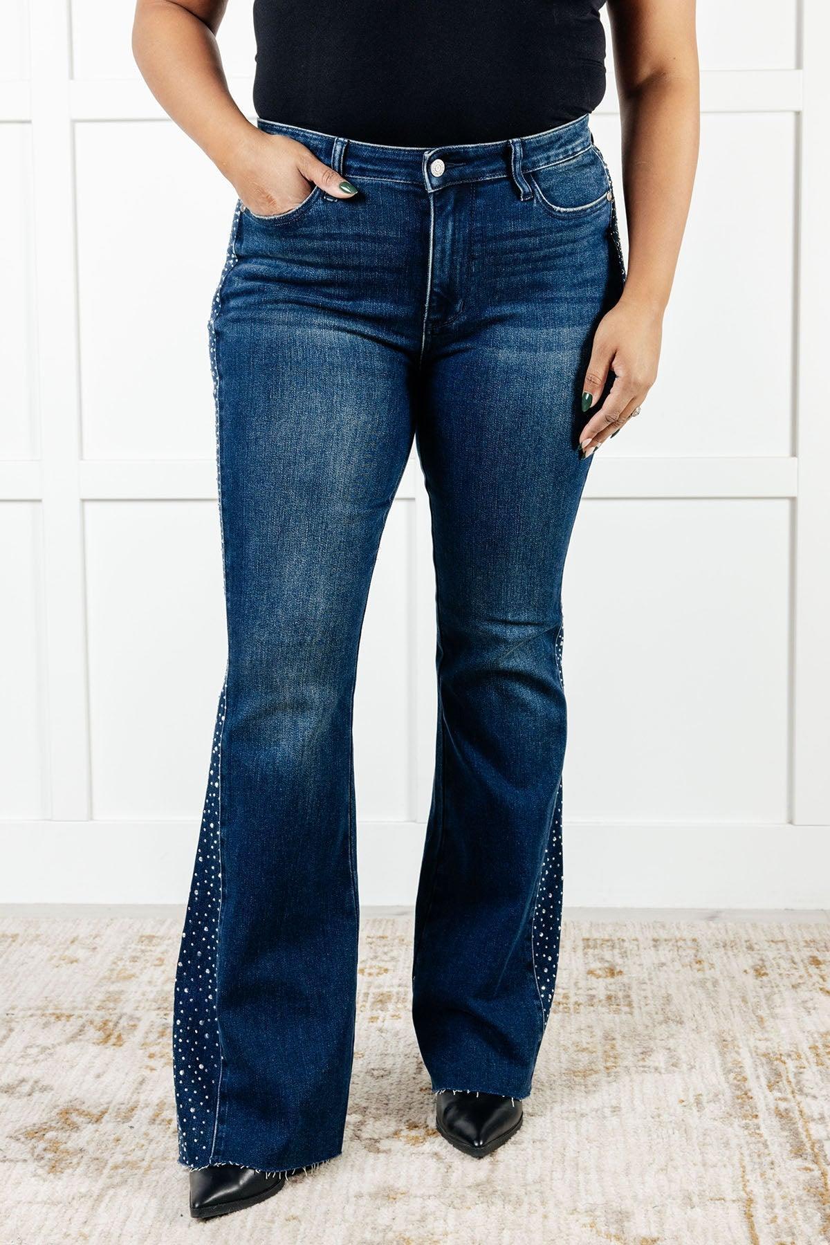 Judy Blue Mid Rise Rhinestone Detail Flare Jeans Female Product Image