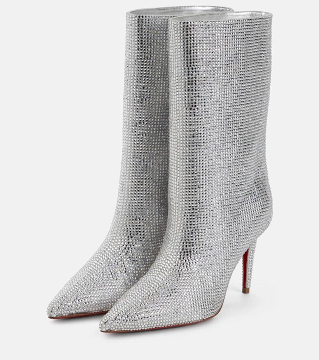 Astrilarge Strass Red Sole Stiletto Booties In Silvercrystal Product Image