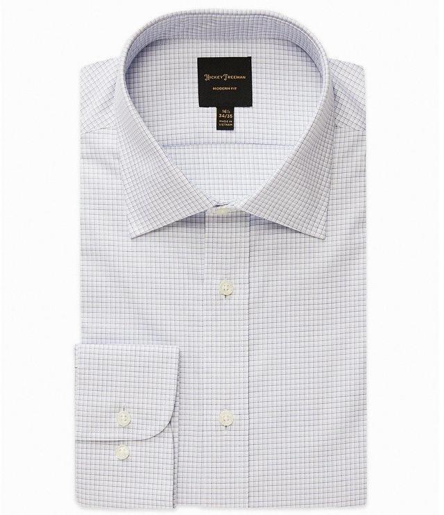 Hickey Freeman Modern-Fit Spread Collar Checked Woven Dress Shirt Product Image