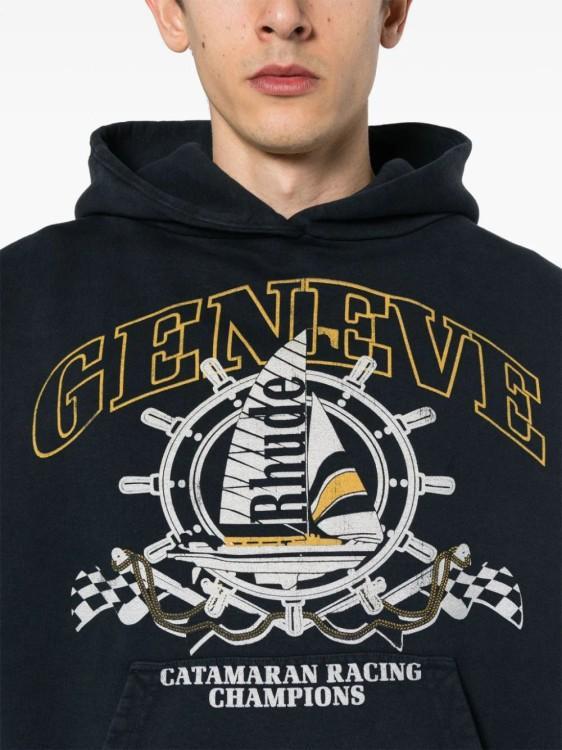 Nautical-print Cotton Hoodie In Black Product Image