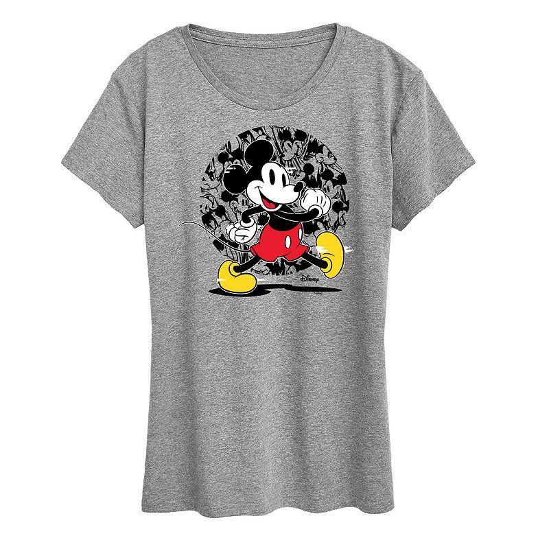 Disneys Mickey Mouse Womens Glitch Pattern Graphic Tee Grey Gray Product Image