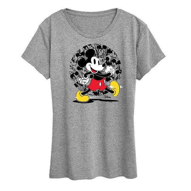 Disneys Mickey Mouse Womens Glitch Pattern Graphic Tee Grey Gray Product Image