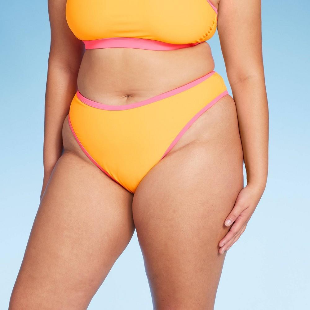 Womens Colorblock Ultra High Leg Extra Cheeky Bikini Bottom - Wild Fable Orange/Pink 1X Product Image