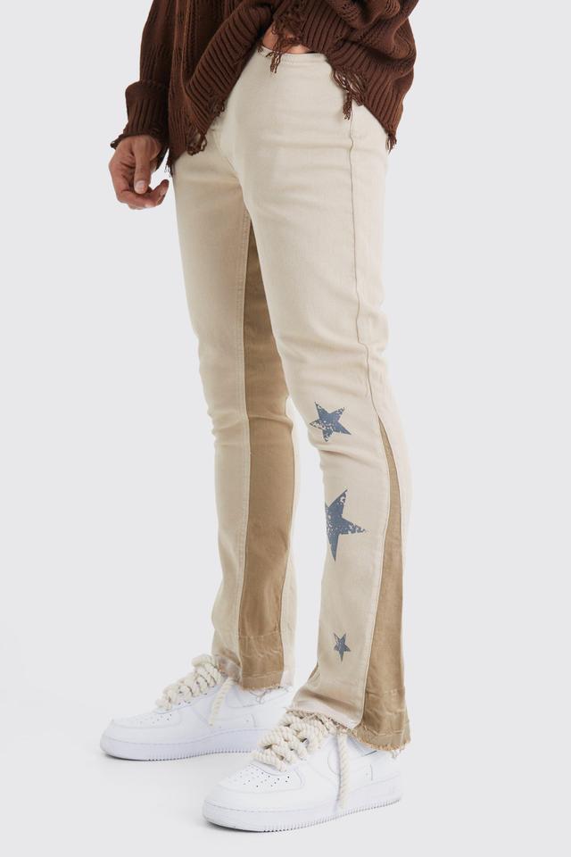 Skinny Flare Gusset Print Trouser | boohooMAN USA Product Image