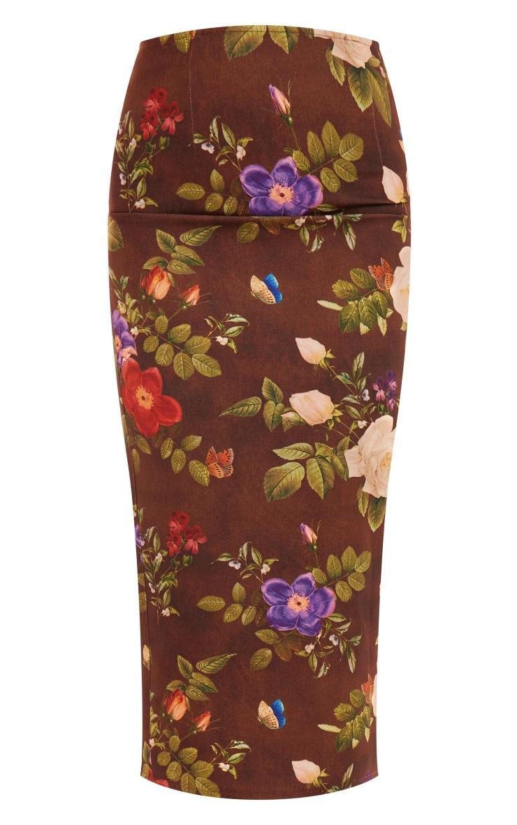 Brown Floral Print Midaxi Skirt Product Image