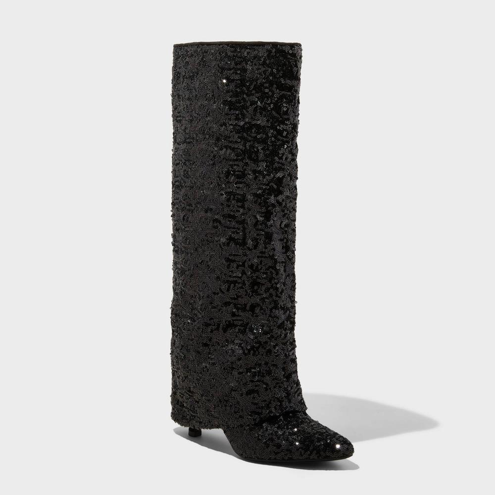 Women's Abba Sequin Foldover Tall Boots - A New Day™ Black 10 Product Image