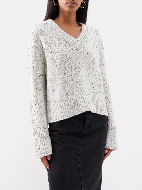 Lisa Yang - Aletta V-neck Speckled-cashmere Sweater - Womens - Grey Product Image