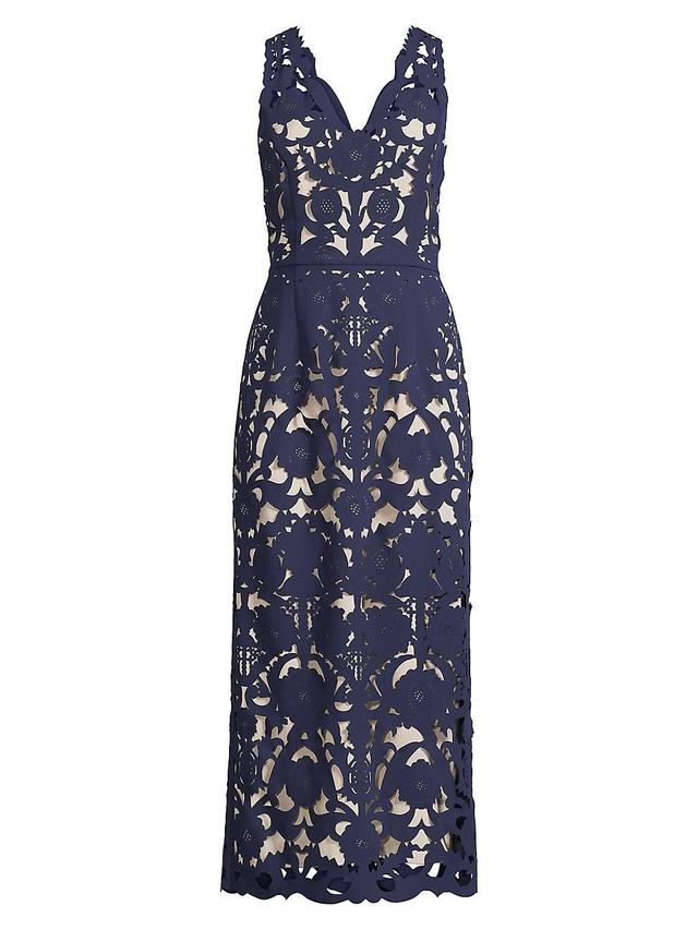 Womens Floral Crepe Laser-Cut Midi Dress Product Image