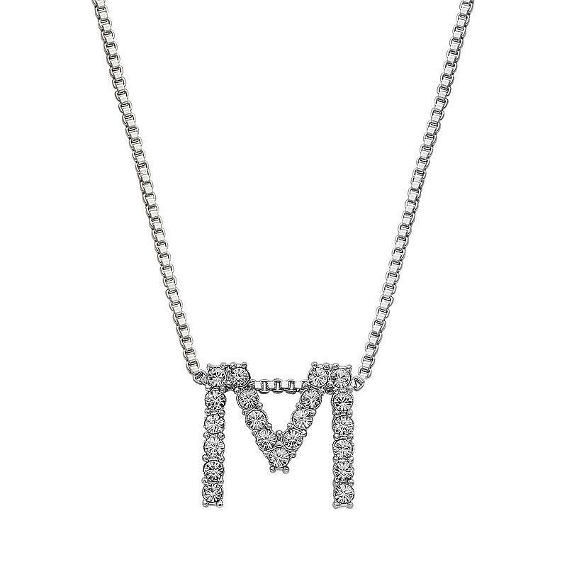 Brilliance Silver Plated Crystal Initial Pendant, Womens White Product Image