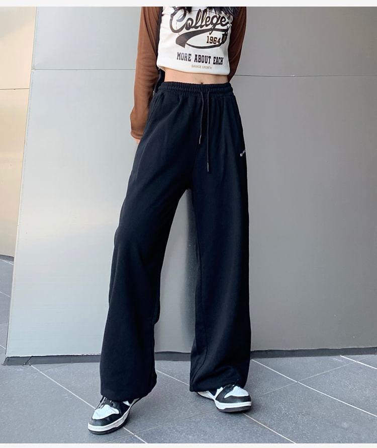 Drawstring Waist Lettering Wide Leg Sweatpants Product Image