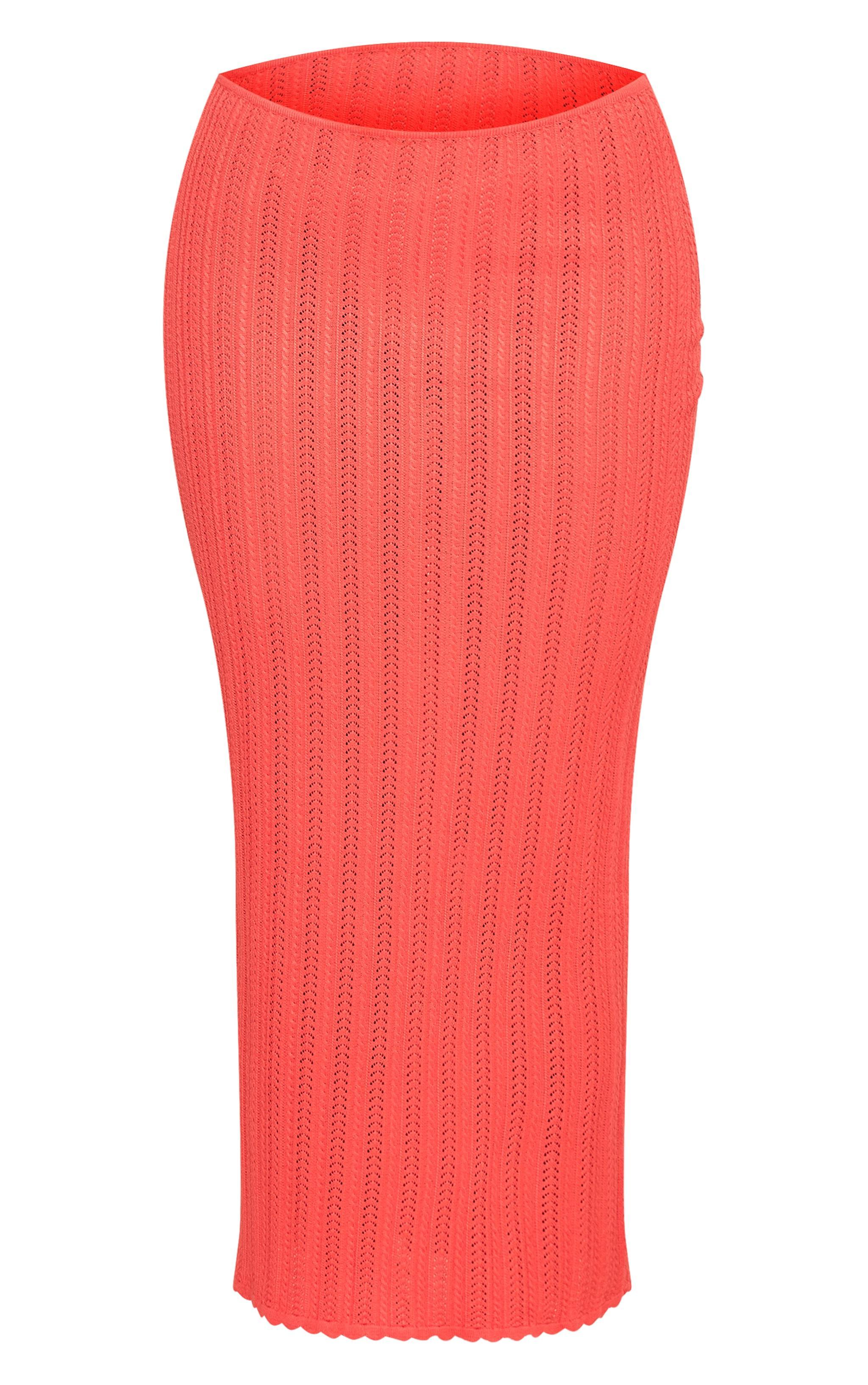 Coral Textured Crochet Knit Maxi Skirt Product Image